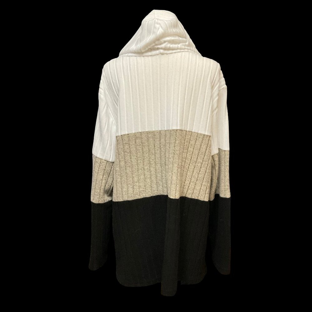 Black/White/Tan Colorblock Ribbed Hoodie - Picture 2 of 3